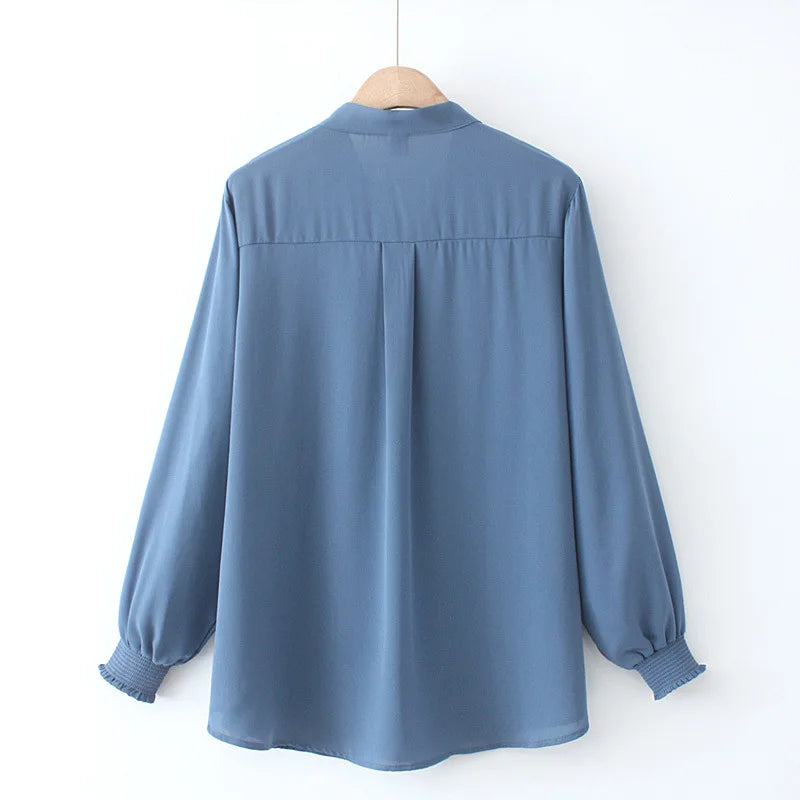 Autumn Women Shirt Fashion Solid Color Bow Tie