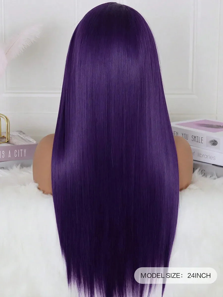 Purple Synthetic Lace Front Wigs Pre Plucked Natural
