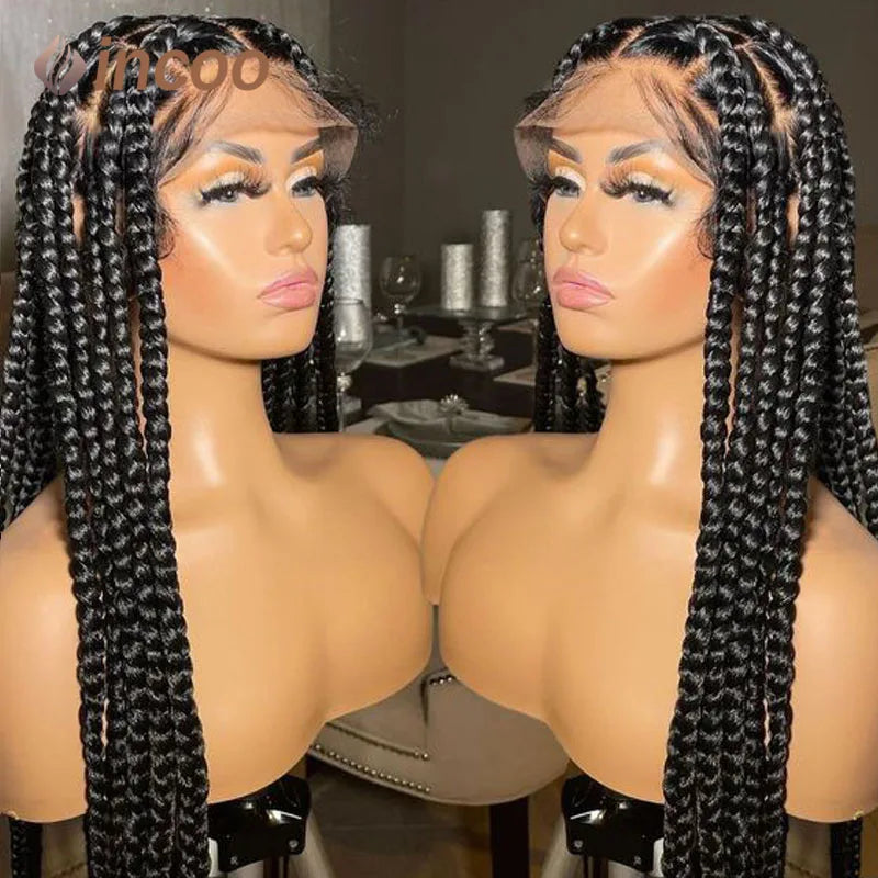 Full Lace Braided Wigs Synthetic Long Black