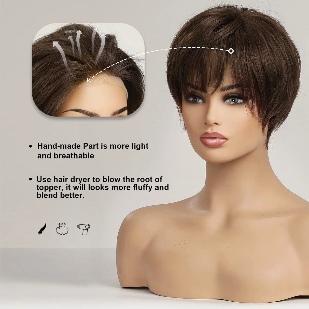 Remy Human Hair Wigs Brown Short Pixie