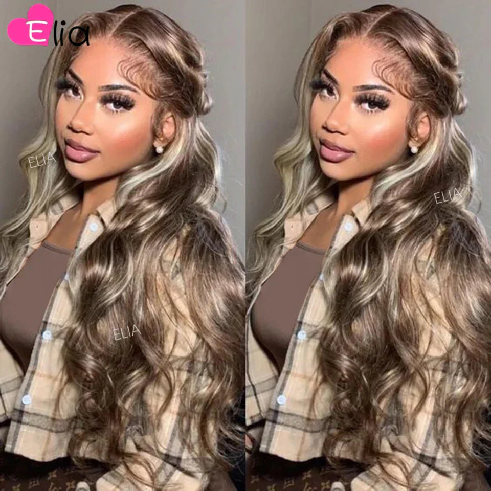 Ash Blonde Highlights Glueless Wig Transparent Lace Frontal