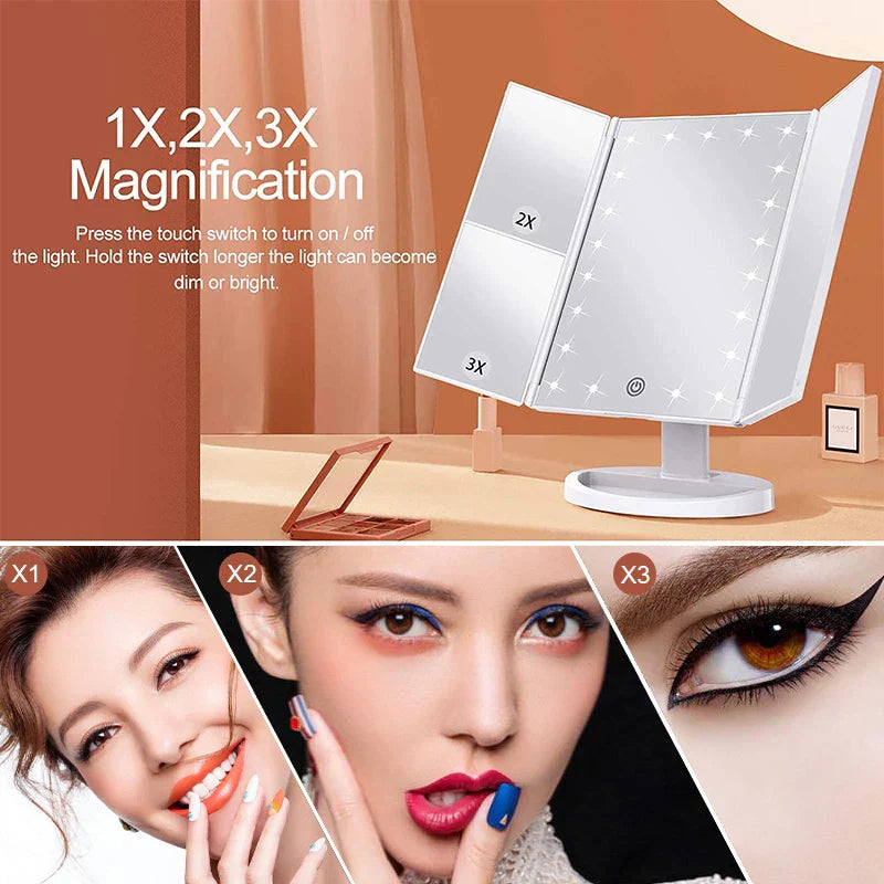 Led Light Vanity Mirror Magnifying Cosmetic Folding