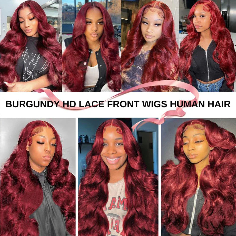 J Burgundy Lace Front Human Hair Wig X