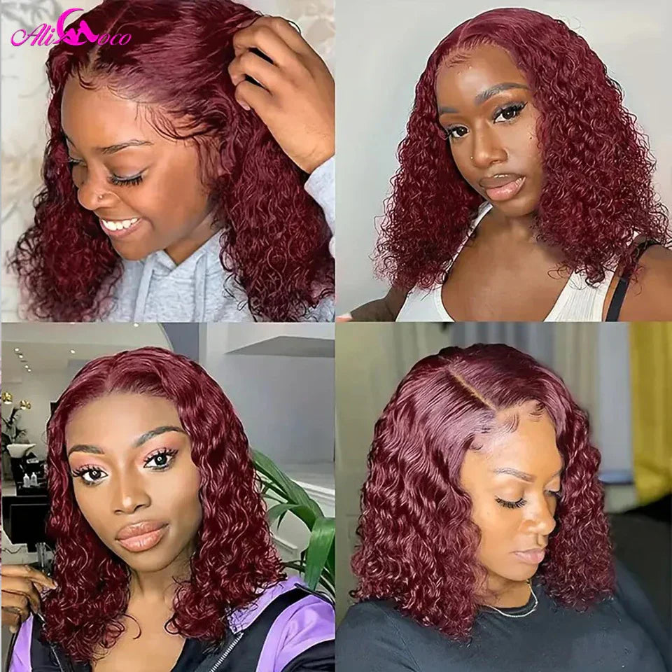 Density Short Burgundy Red Kinky Curly Bob Wig