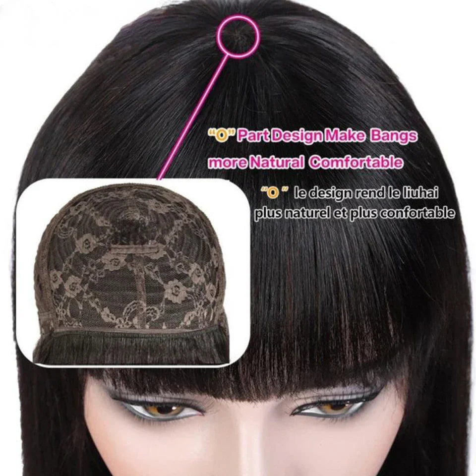 Straight Human Hair Wigs With Bangs For Women