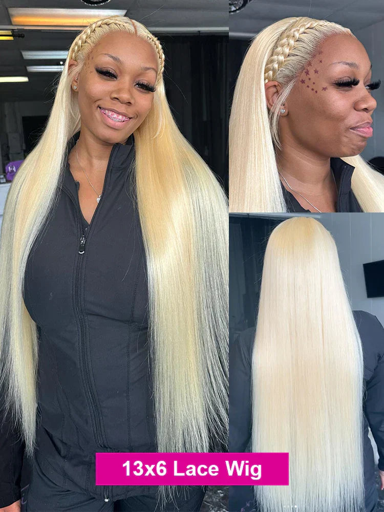 Straight  Blonde Lace Front Wig Human