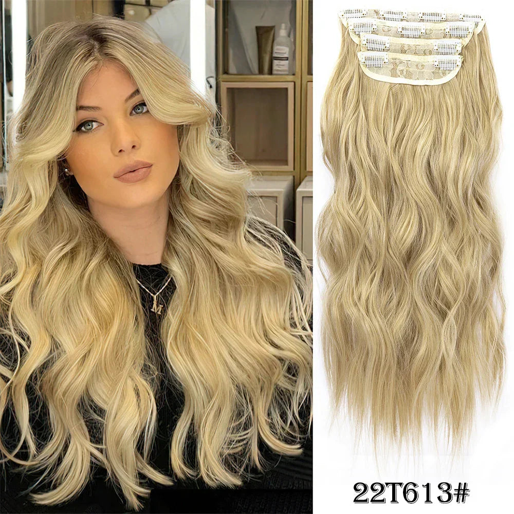 Set Synthetic Hair Clip In Long Wavy Thick