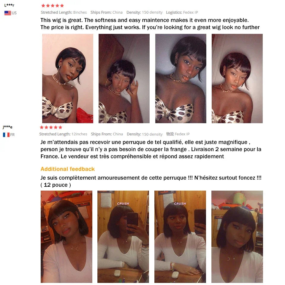 Misia Straight Bob Human Hair Wigs With Bang