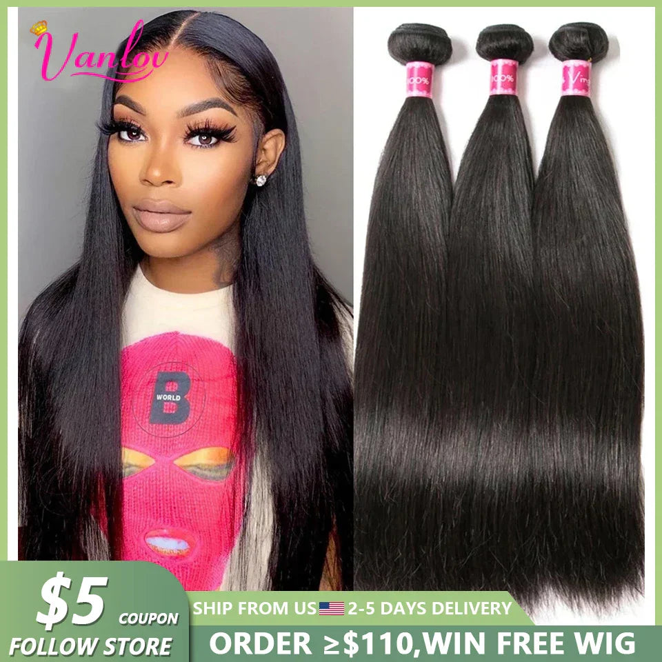Vanlov Straight Hair Brazilian Straight Human Hair Weave