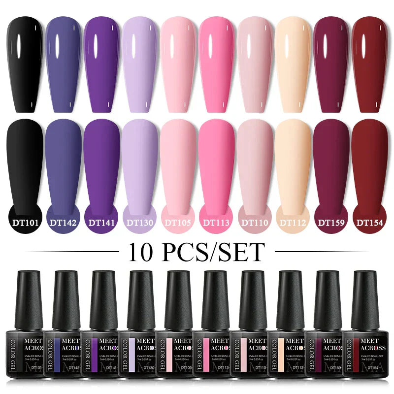 Nude Glitter Gel Nail Polish Set Purple Pink