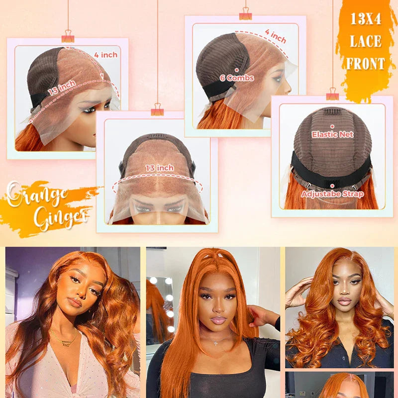 Ginger Orange 13x6 Lace Front Wig - Bone Straight Human Hair