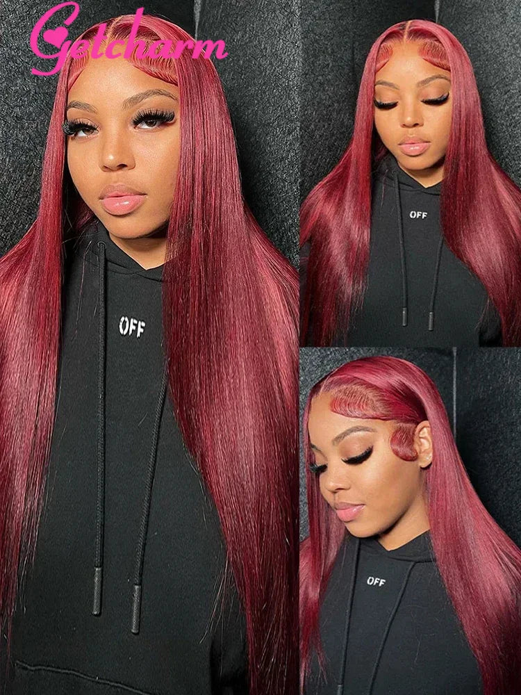 Burgundy Straight X Lace Front Human Hair