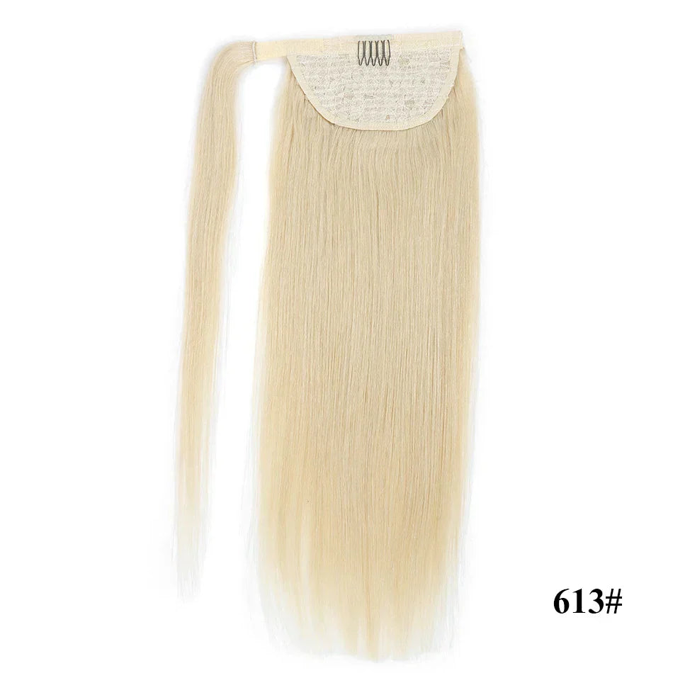 Straight Human Hair Ponytail Wrap Around Horsetail Clips-In