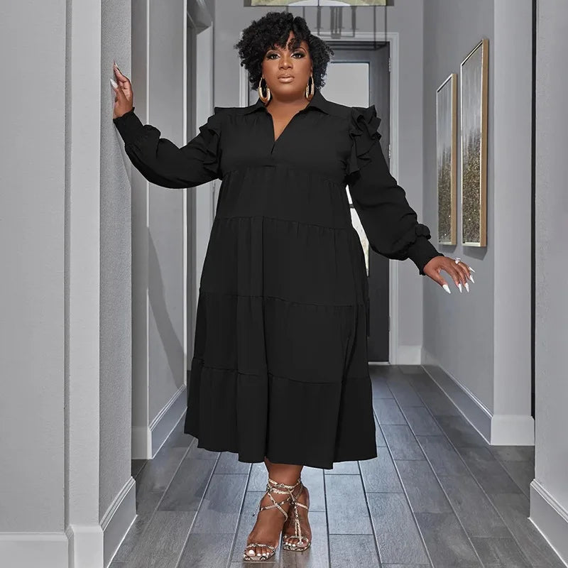 Yaya Vintage Women Long Sleeve Turn-Down Collar Long