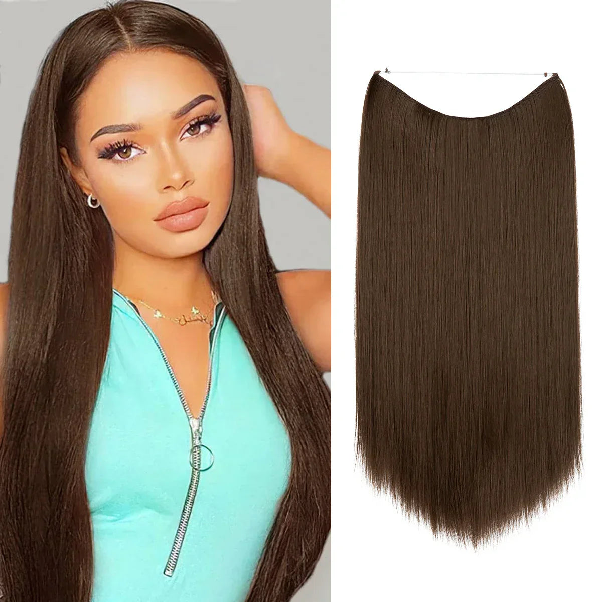Synthetic Hair Extension No Clip Natural Hair Piece