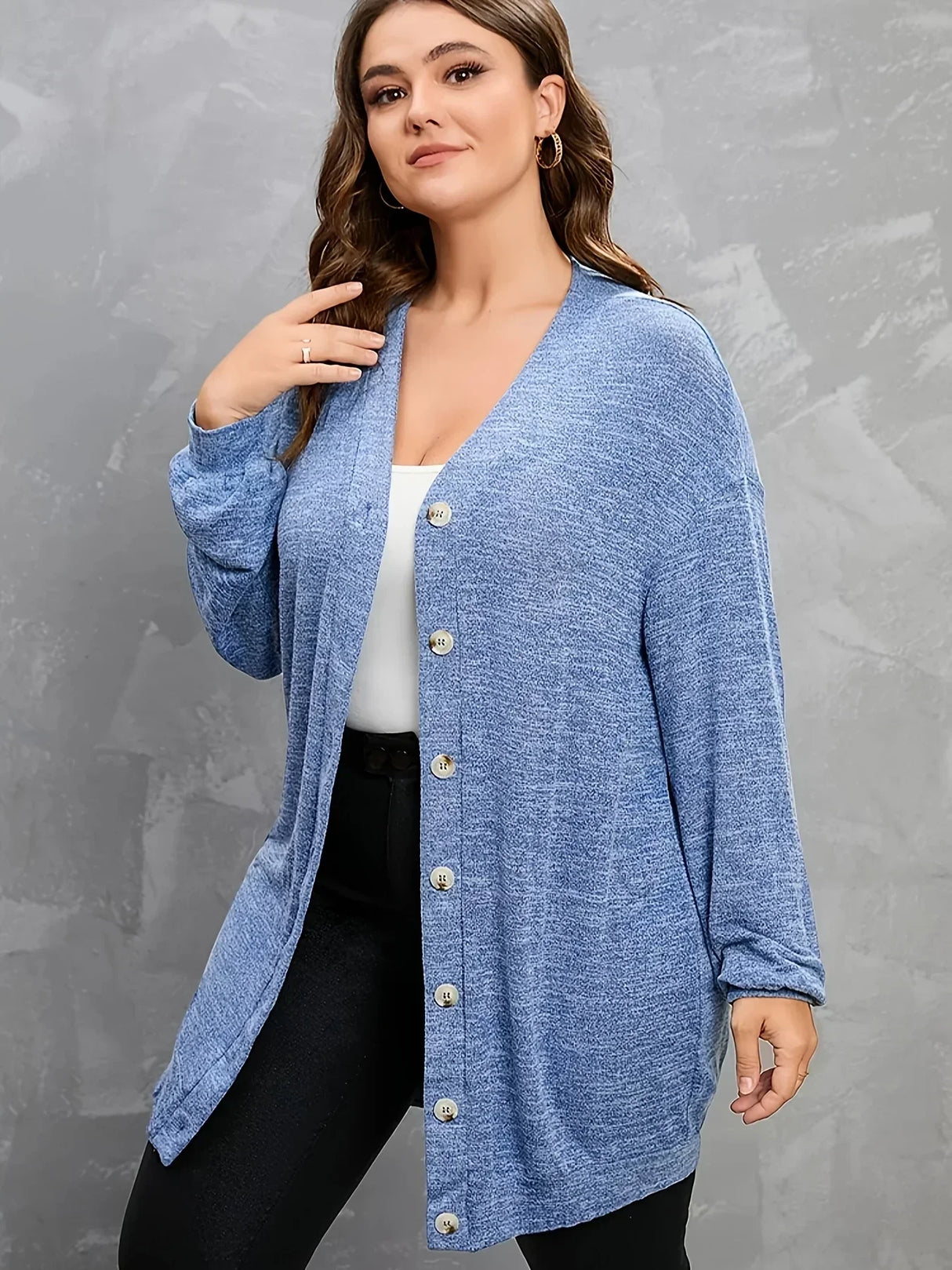 Plus Casual Cardigan, Women'S Plus Heathered Button Up