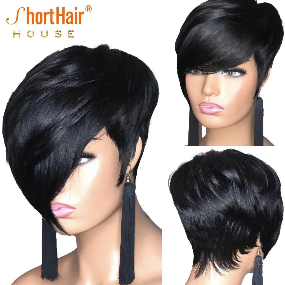 Pixie Short Cut Straight Bob Wig With Bangs