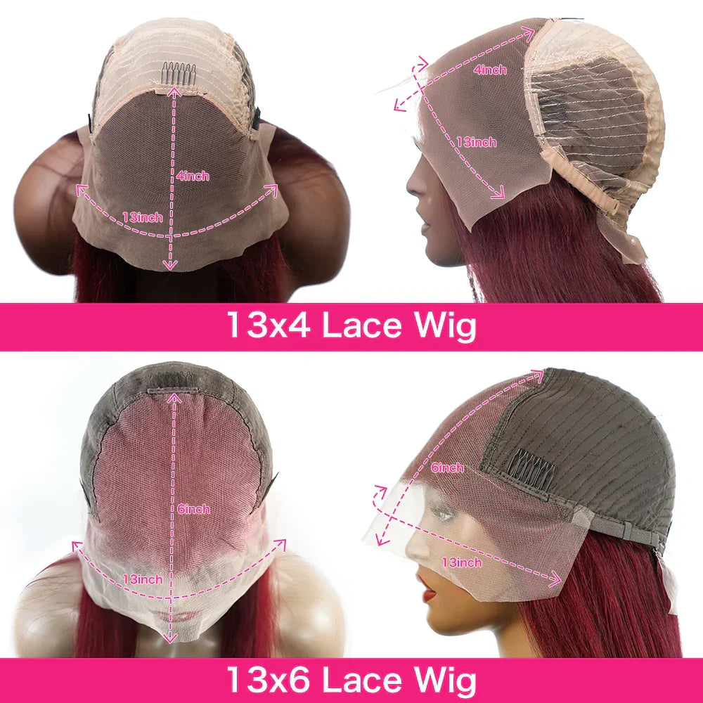 Red Lace Front Human Hair Wigs Burgundy