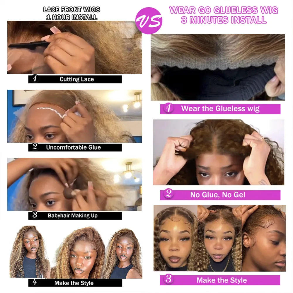 Pre Cut Highlight Wig Curly Human Hair