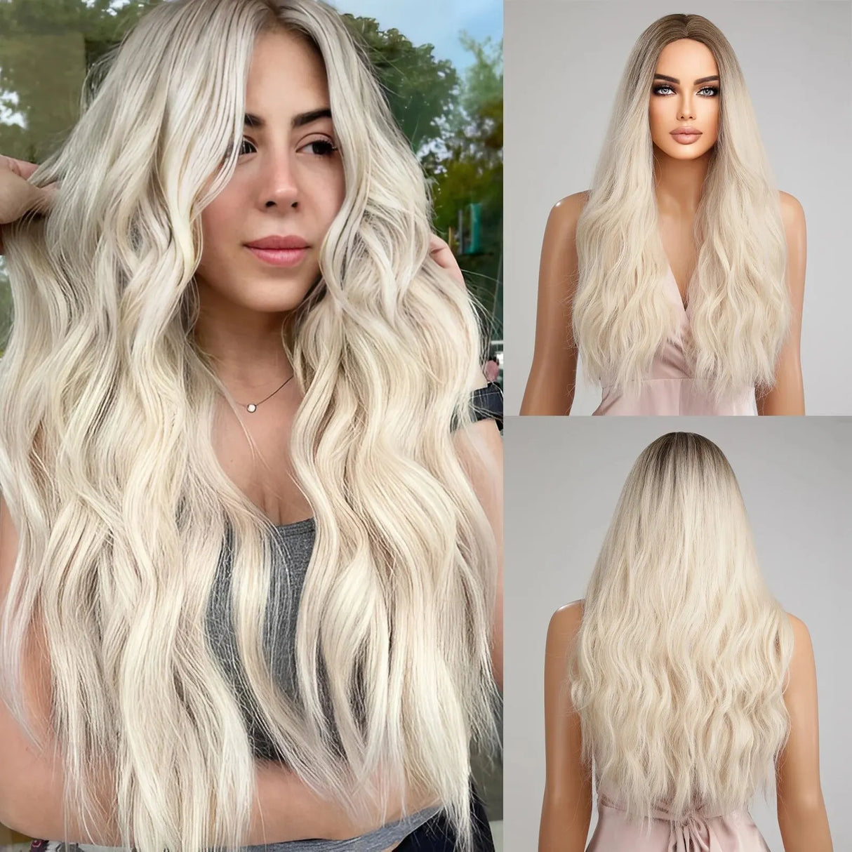 Medium Long Synthetic Fiber Wigs Middle Ombre Top