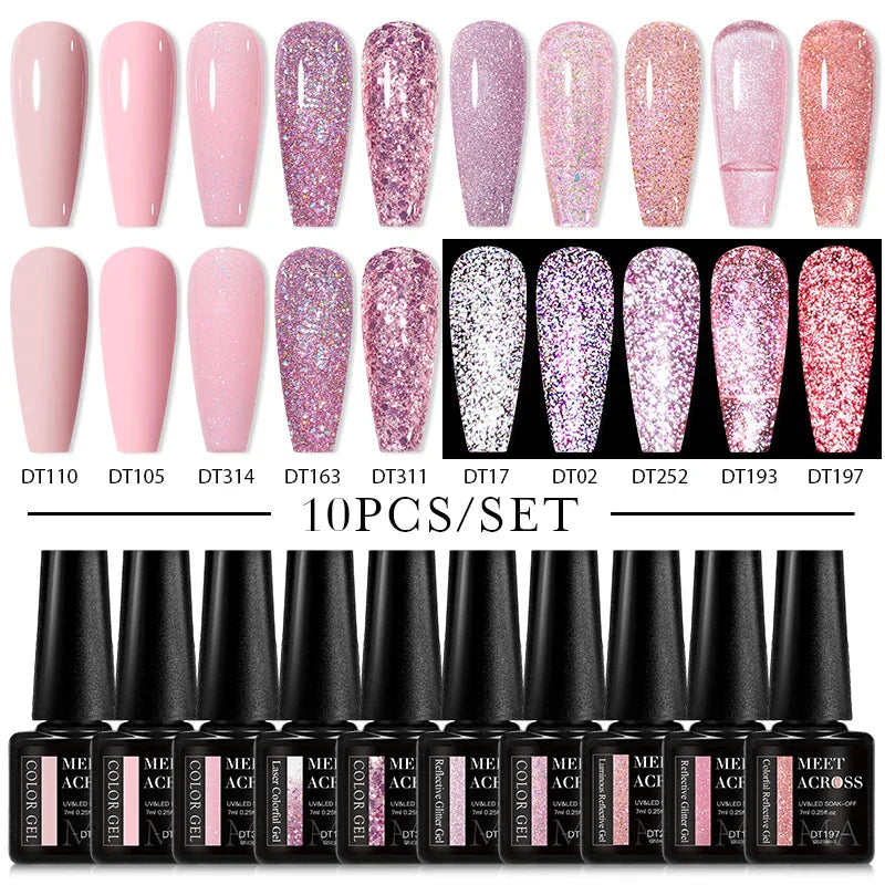 Nude Glitter Gel Nail Polish Set Purple Pink