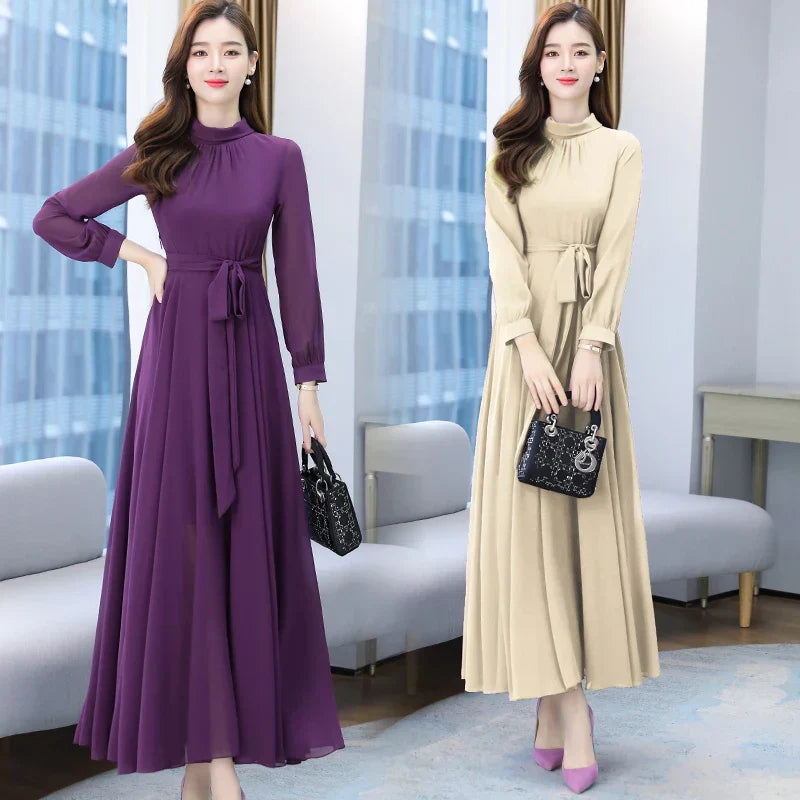 Spring Autumn Women Maxi Dresses Female Vintage Full
