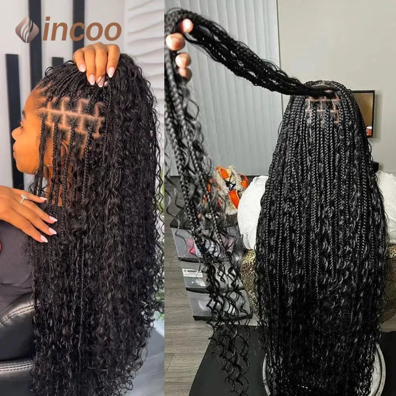 Wig For Black Woman Knotless Goddess Locs With Curly Hair
