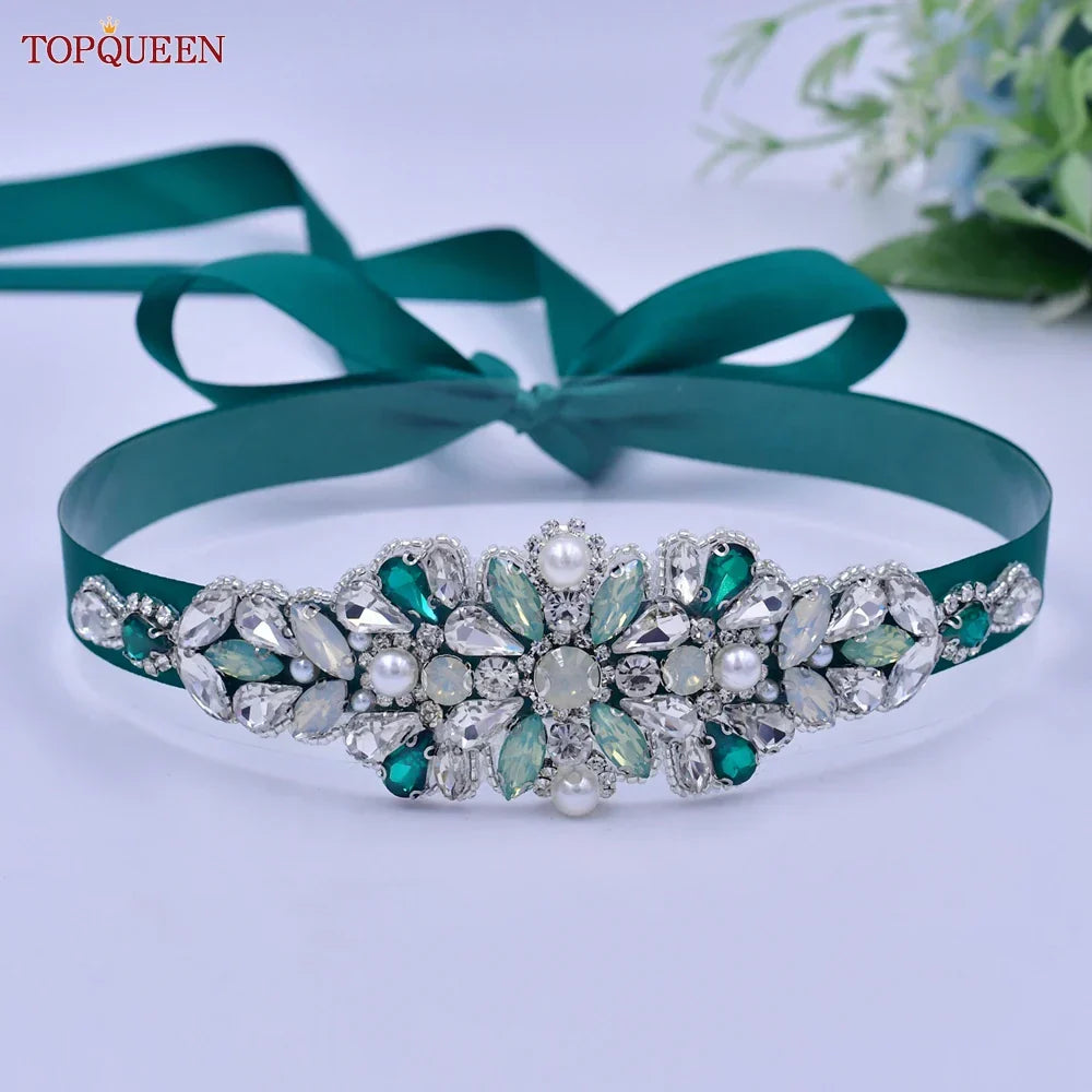 Topqueen Multiple Styles Green Belt With Diamonds Bridal