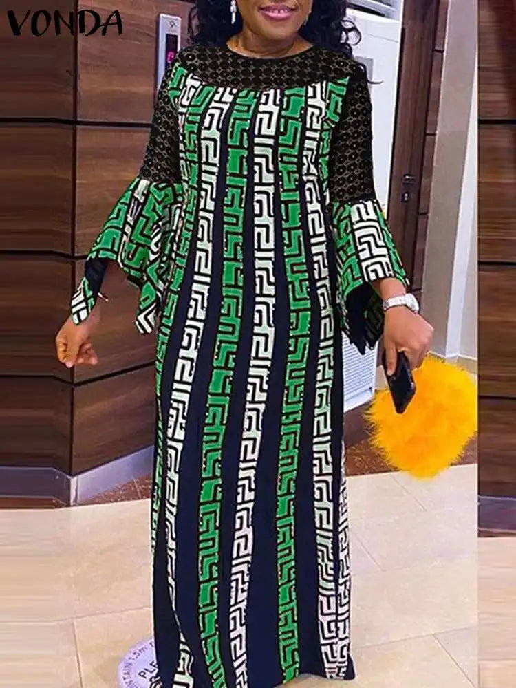 Vonda Women Maxi Dress Summer Lace Patchwork Long