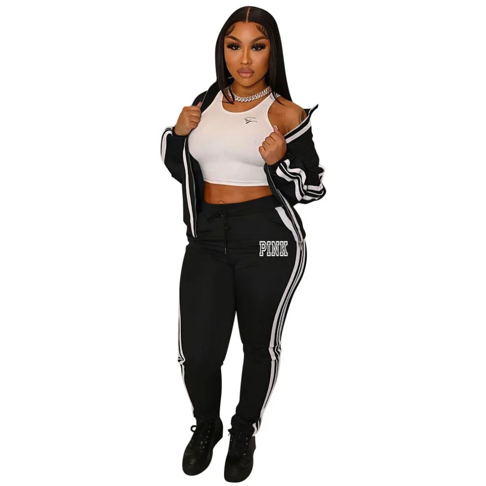 Ladies Tracksuits Piece Set Sports Suit Zipper V