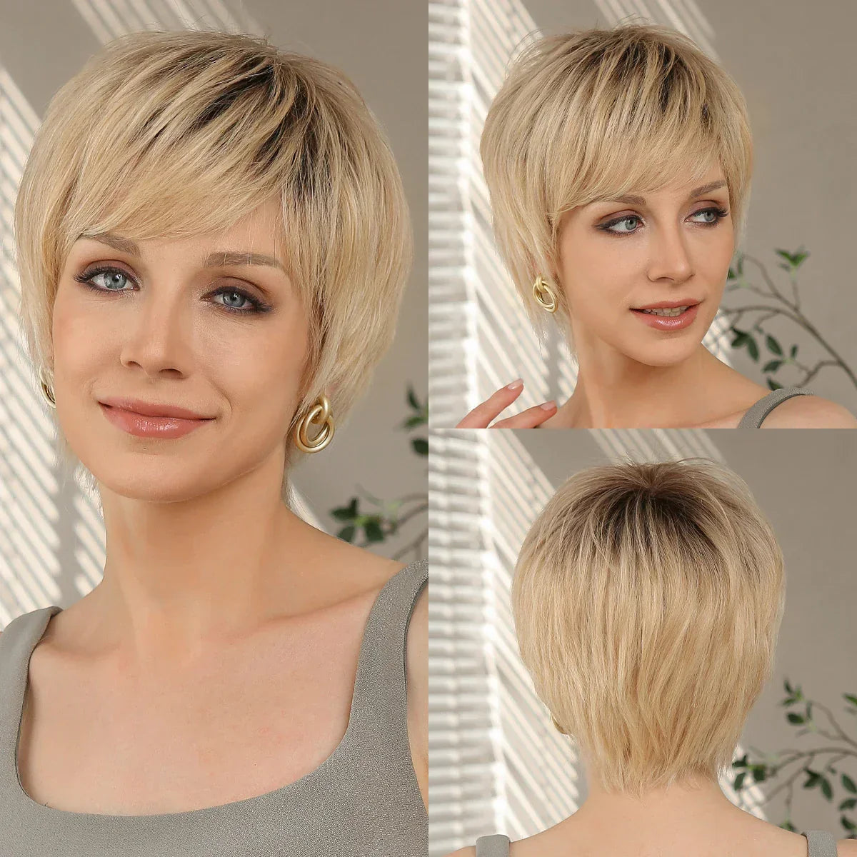 Remy Human Hair Wigs Brown Short Pixie