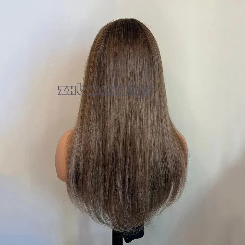 Medium Brown Colored Straight Hairline Glueless Synthetic Hair