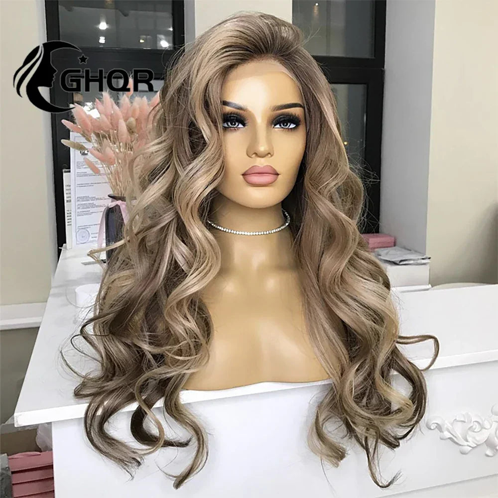 Human Hair Lace Frontal Wig Highlight Ombre Brown