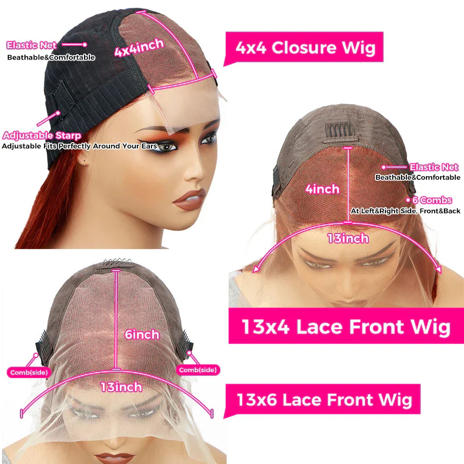 Reddish Brown Straight Lace Front Wigs Human Hair