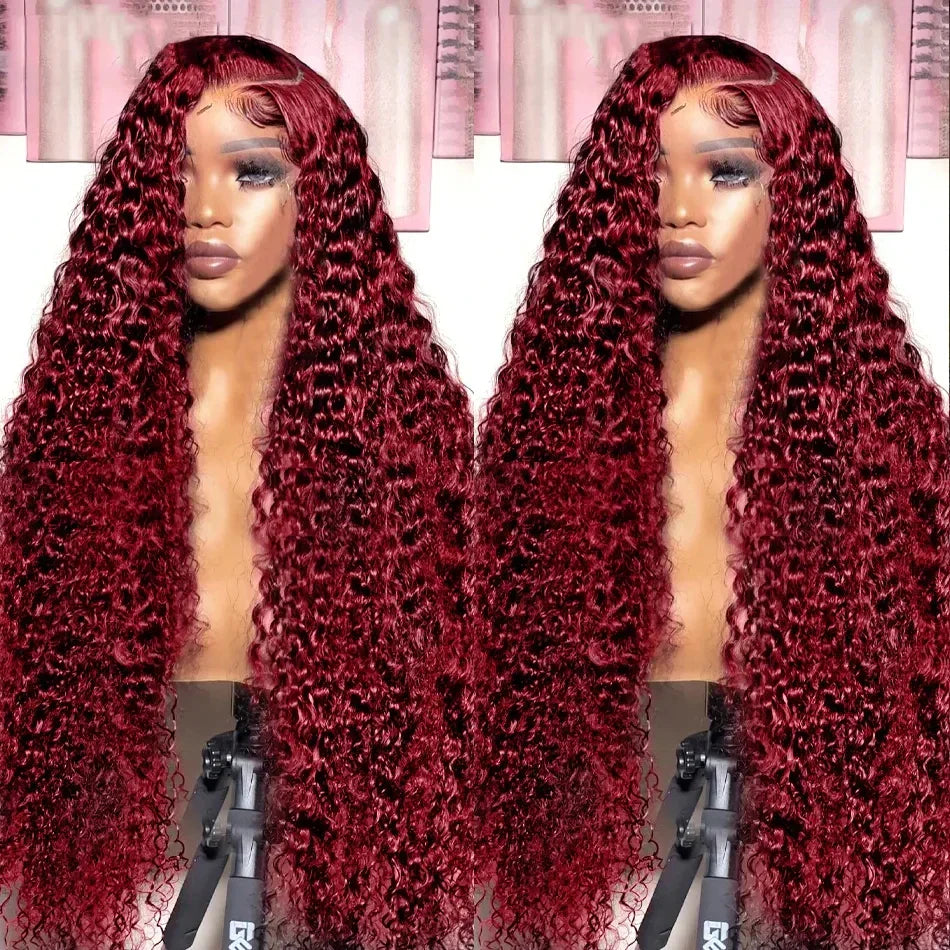 Curly Burgundy X Hd Lace Frontal Wig Human