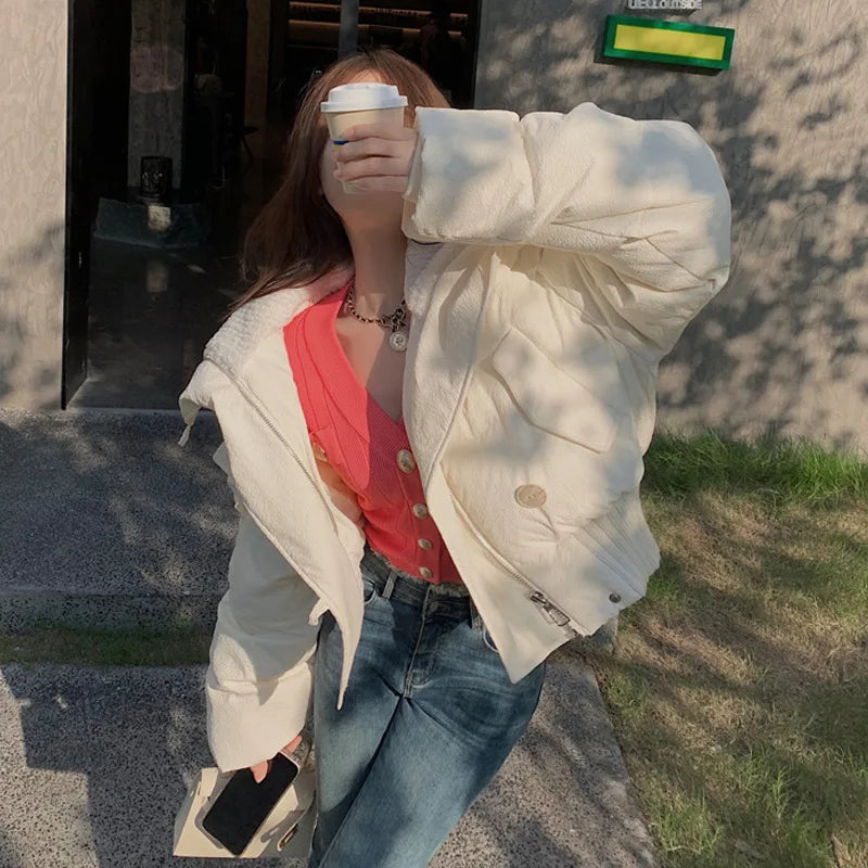 Women Autumn Winter Short Parkas Jackets Casual Stand