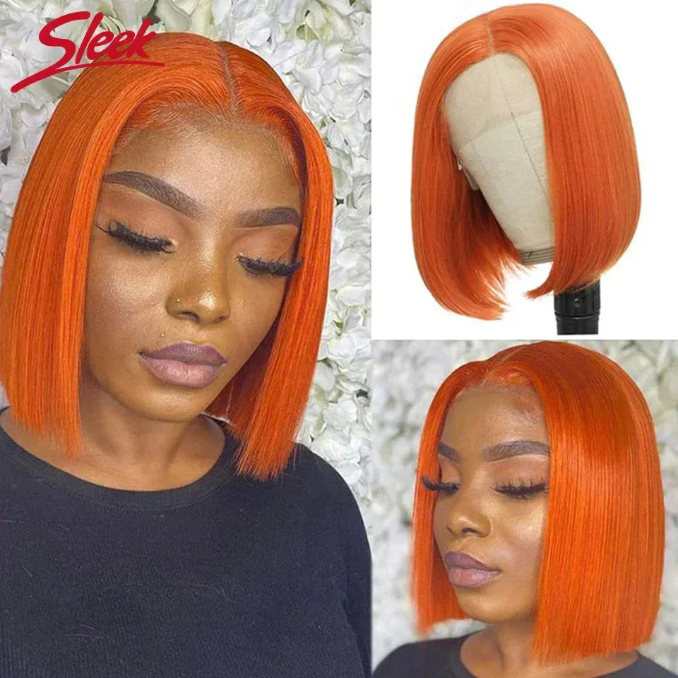 Sleek Ginger Orange Lace Front Short Bob Wigs