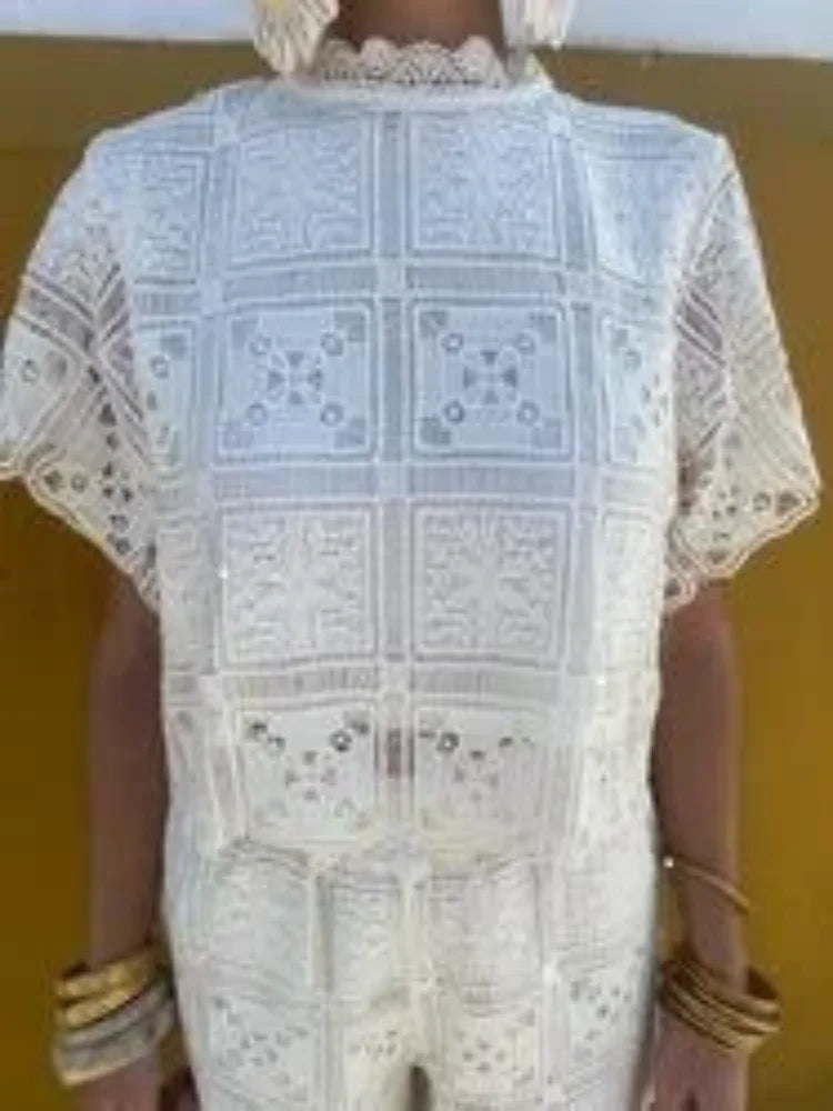 Retro Hollow Out Women'S Lace Loose Straight Pants