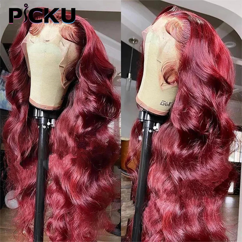 Red Lace Front Human Hair Wigs Burgundy