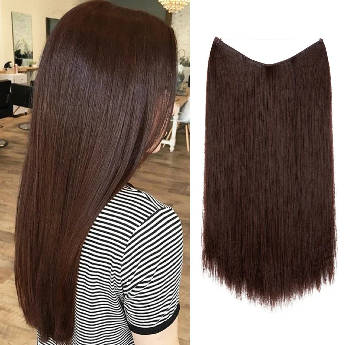 Synthetic Hair Extension No Clip Natural Hair Piece