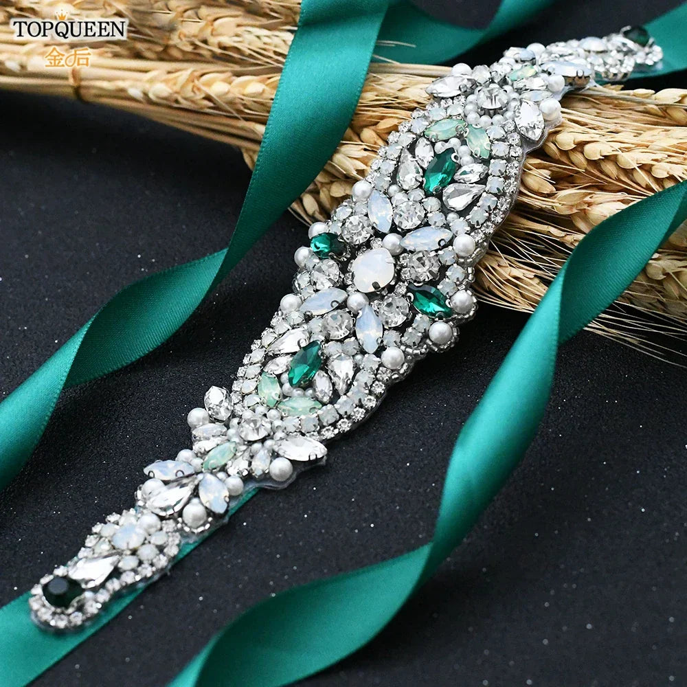 Topqueen Multiple Styles Green Belt With Diamonds Bridal
