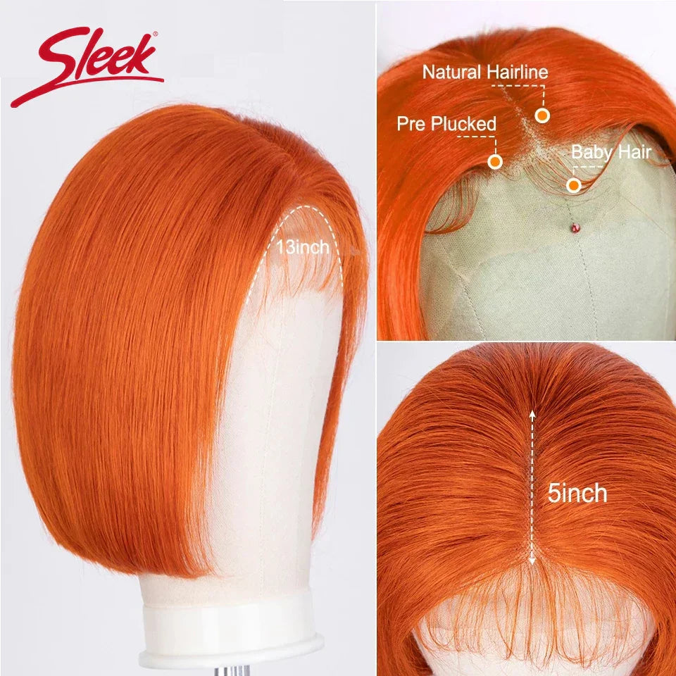 Sleek Ginger Orange Lace Front Short Bob Wigs