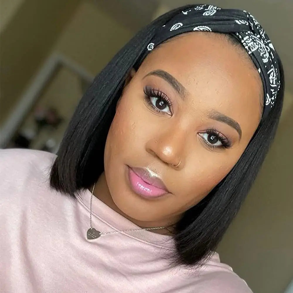 Kinky Curly Headband Bob Wig Human Hair Glueless