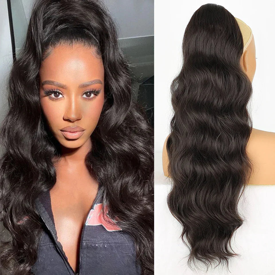 Vigorous Synthetic Long Body Wavy Drawstring Ponytail For