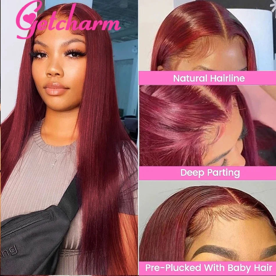 Burgundy Straight X Lace Front Human Hair