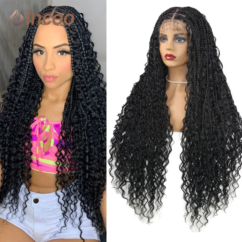 Wig For Black Woman Knotless Goddess Locs With Curly Hair