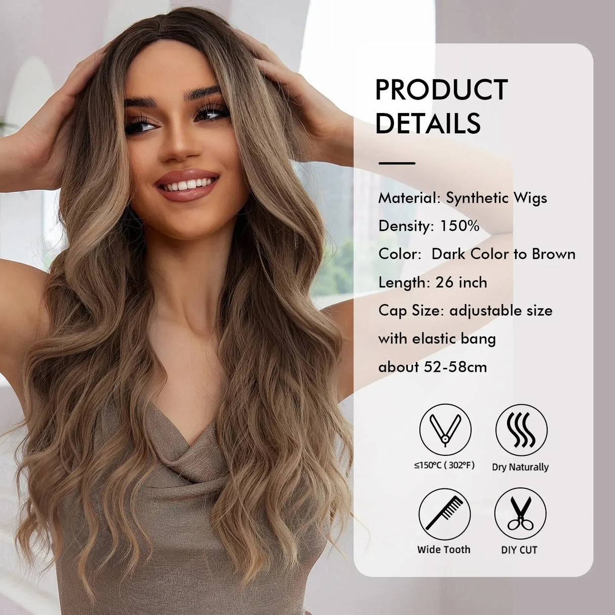 Medium Long Synthetic Fiber Wigs Middle Ombre Top
