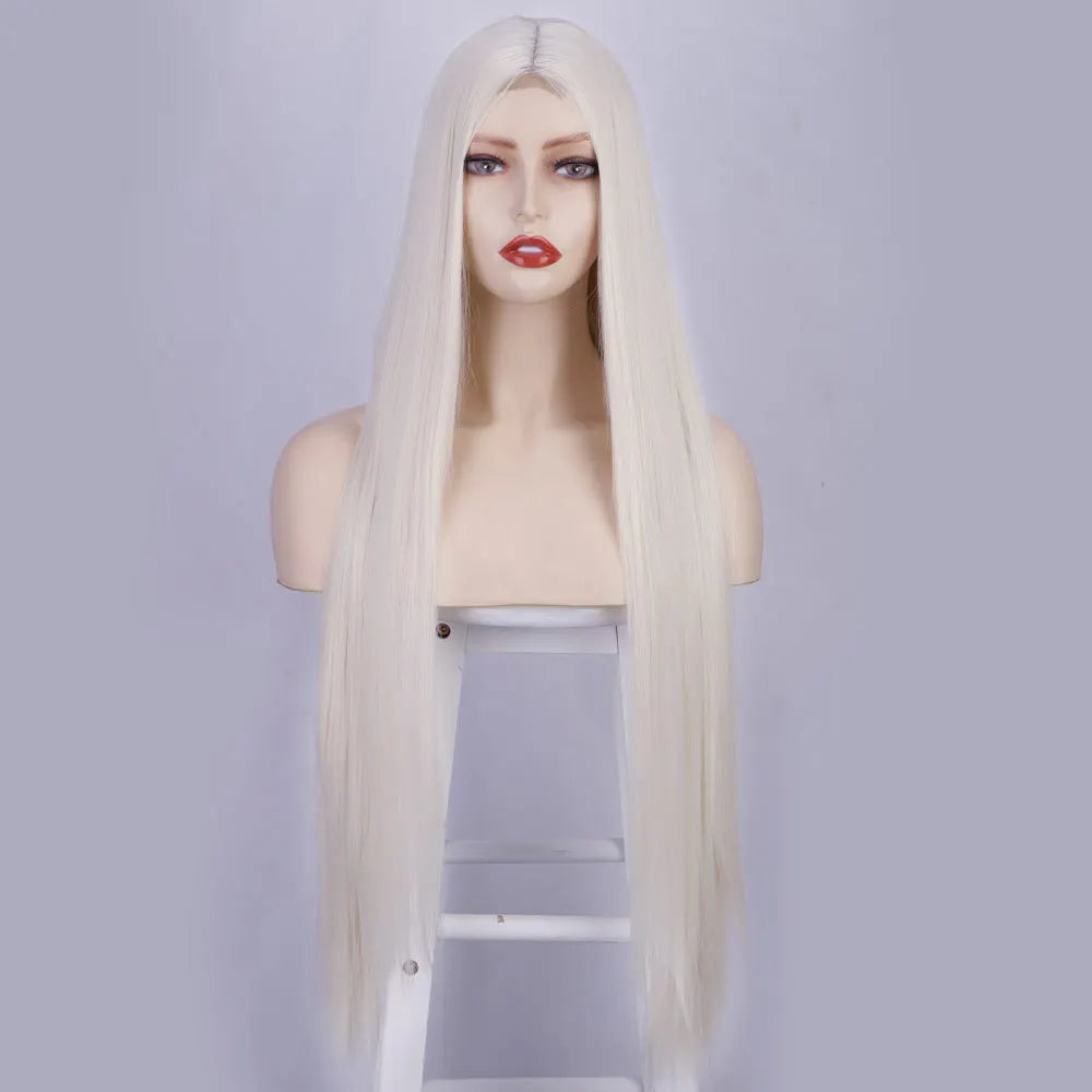 Peach Long Straight Red Pink Natural Hairline Wig