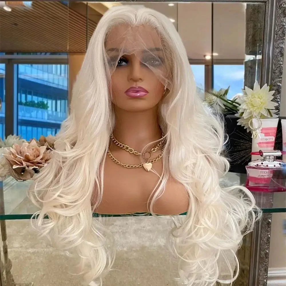 Mxwigs Body Wave Platinum Blonde Synthetic Lace Front