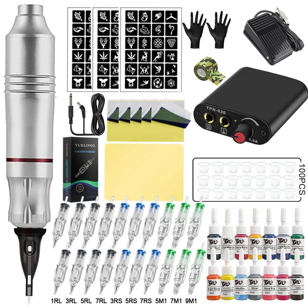 Tattoo Machine Pen Kits Power Supply Rotary Gun